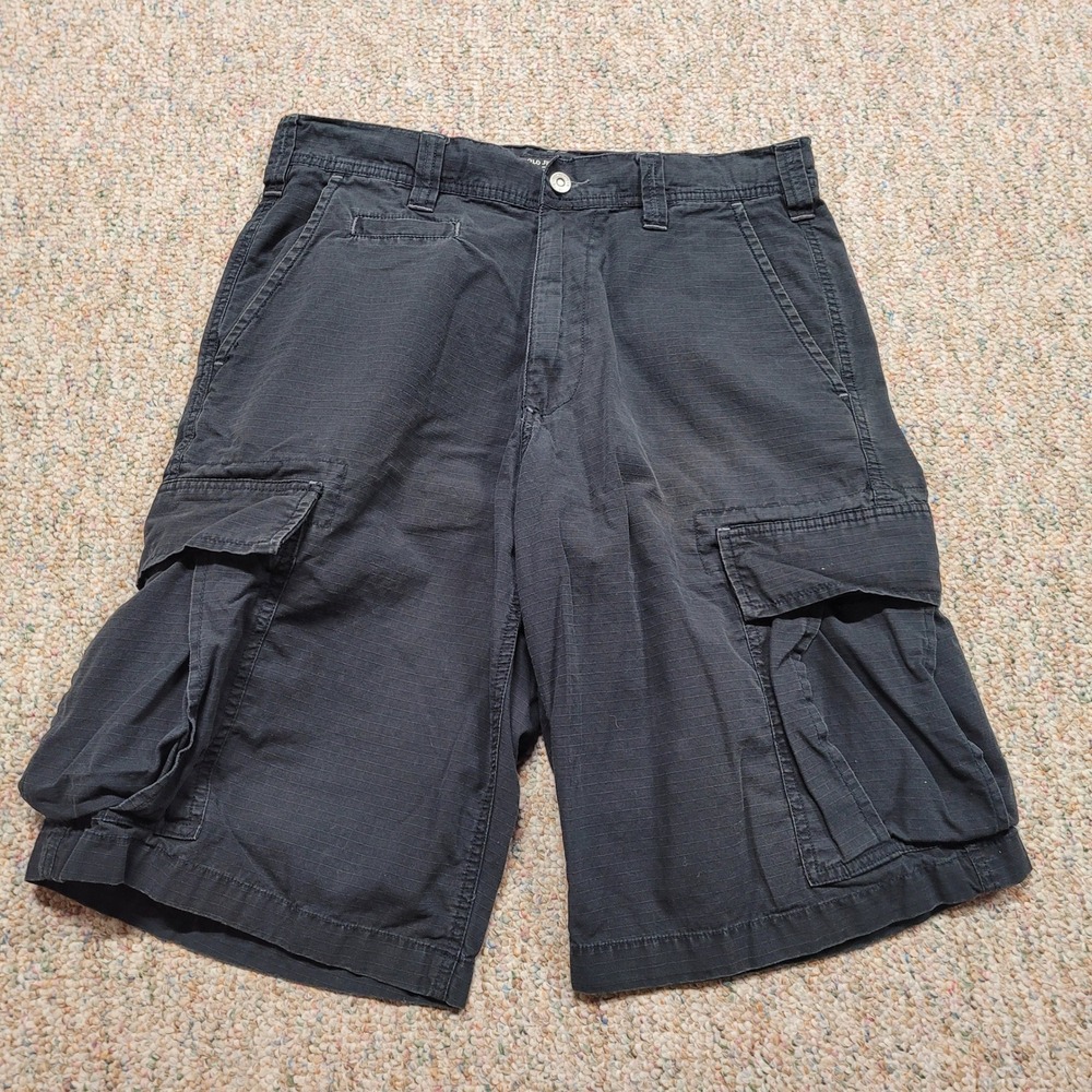Polo Jeans Co Ralph Lauren Cargo Shorts Mens 30 Black Ripstop Y2K Gorpcore
